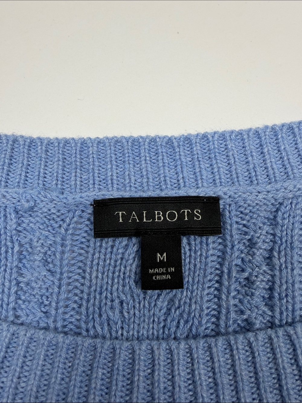 Talbots Cable Knit Sweater Women’s Med Light Blue Cashmere Blend Peplum Pullover - Picture 2 of 10